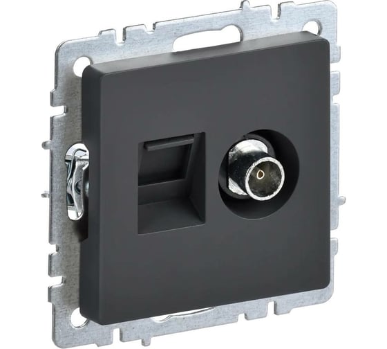 Изображение товара Двойная розетка IEK Brite tv+rj45 ртв/рк12-брг категория 5e, графит BR-AK20-1-K53