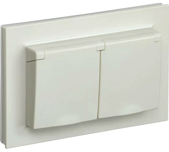 Изображение товара 2-местная розетка IEK Brite рсбш12-3-44-бркр с заземлением, с защитными шторками и крышкой, 16А, в сборе, ip44, бежевый BR-R26-16-44-K10-F