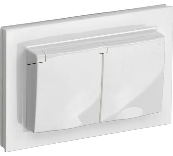 Изображение товара 2-местная розетка IEK Brite рсбш12-3-44-брб с заземлением, с защитными шторками и крышкой, 16А, в сборе, ip44, белый BR-R26-16-44-K01-F