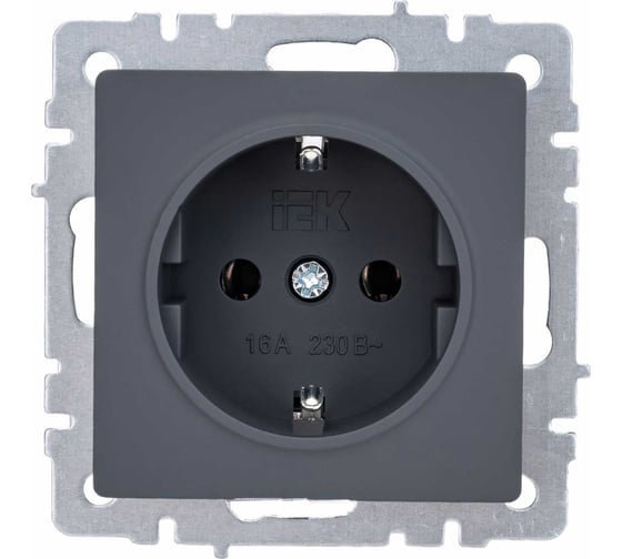 Изображение товара 1-местная розетка IEK Brite рс11-1-0-брг с заземлением, без защитных шторок, 16А, графит BR-R11-16-K53