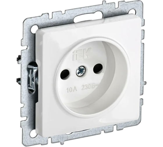 Изображение товара 1-местная розетка IEK Brite рс10-1-0-брб без заземления, без защитных шторок, 10А, белый BR-R10-10-K01