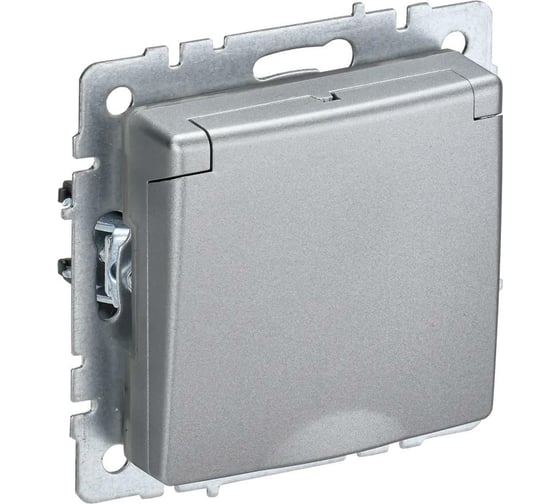 Изображение товара 1-местная розетка IEK Brite рсбш10-3-44-бра с заземлением, с защитными шторками и крышкой, 16А, ip44, алюминий BR-R16-16-44-K47