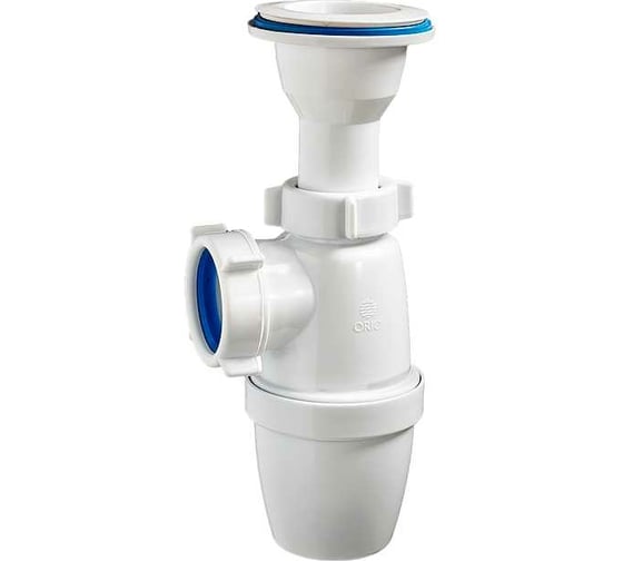 Изображение товара Бутылочный сифон ORIO малый корпус с литым выпуском 1 1/2 40 с пластиковой решеткой D-70мм А-7201