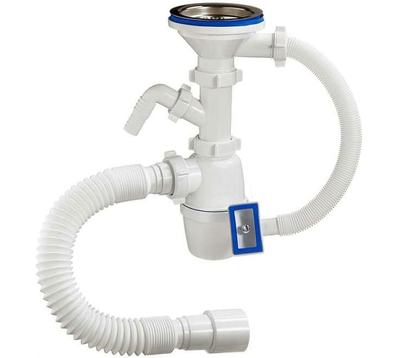 Изображение товара Бутылочный сифон ORIO 3 1/2x40, с одним отводом, с переливом и гибкой трубой 40-40/50 А-4011