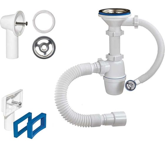 Изображение товара Бутылочный сифон ORIO 3 1/2x40, с переливом прямоугольным и круглым и гибкой трубой 40-40/50 Б-45079