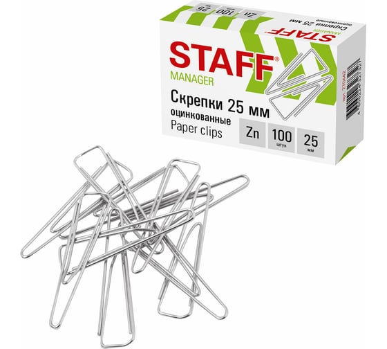 Изображение товара Скрепки Staff 25 мм, оцинкованные, треугольные, 100 шт, в картонной коробке 270442