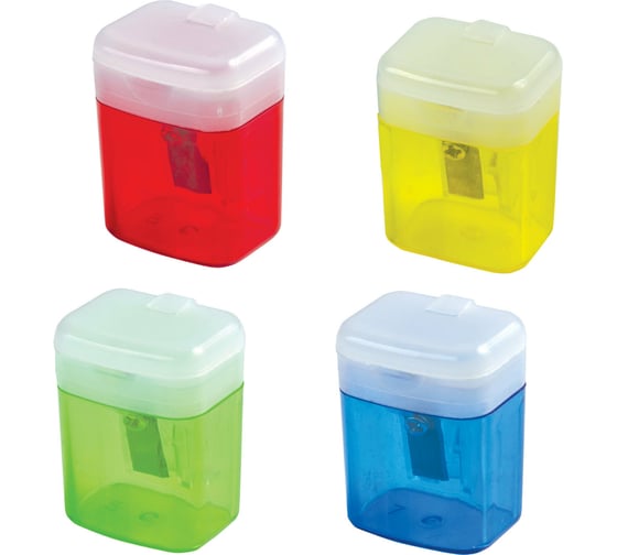 Изображение товара Точилка Staff College Ps-533, с контейнером и крышкой, прямоугольная, тонированный ассорти 226533