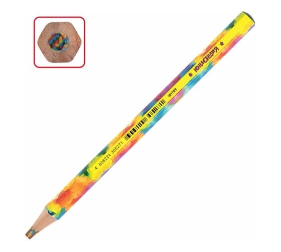 Изображение товара Карандаш ЮНЛАНДИЯ Magic с многоцветным грифелем, мягкий, 1 шт, классические цвета, утолщенный 181789