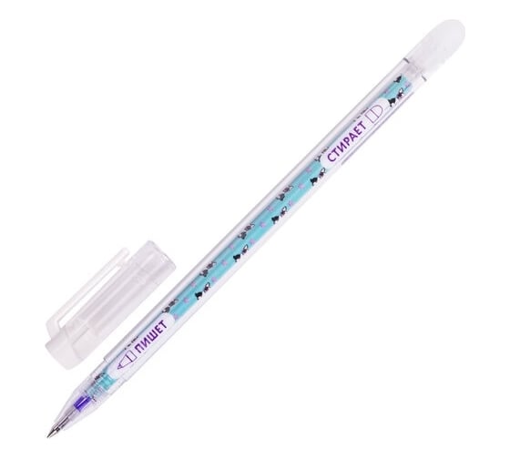 Изображение товара Стираемая ручка Щенята гелевая ЮНЛАНДИЯ, синяя, корпус ассорти, узел 0.5 мм, линия письма 0.35 мм, 30 шт., 143660