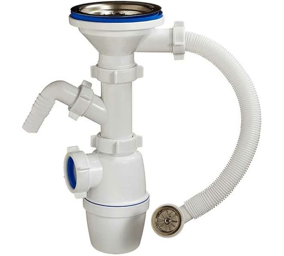 Изображение товара Бутылочный сифон ORIO 3 1/2x40, с одним отводом и переливом для керамогранитной мойки А-5012