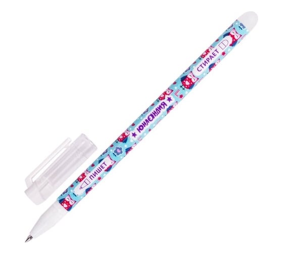 Изображение товара Стираемая гелевая ручка ЮНЛАНДИЯ Совята синяя, корпус ассорти, узел 0.5 мм, линия письма 0.35 мм 143658