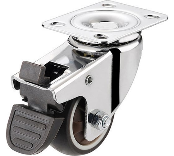 Изображение товара Поворотное колесо Brante 50 мм, с тормозом, с подшипником tpr, серая резина 104220