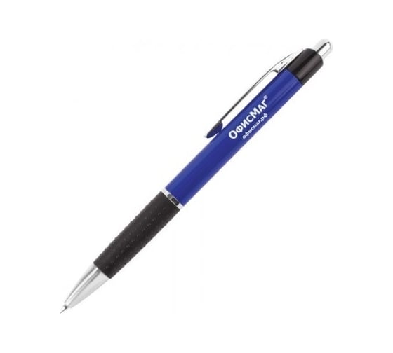 Изображение товара Автоматическая шариковая ручка ОФИСМАГ с грипом, синяя, корпус синий, узел 0.7 мм, линия письма 0.35 мм 141877