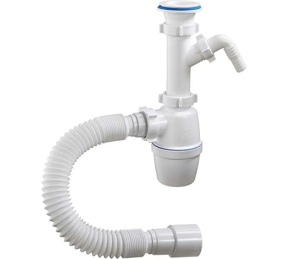 Изображение товара Бутылочный сифон ORIO 1 1/2 40 с пластиковой решеткой D-70мм, с одним отводом и гибкой трубой 40-40/50 А-70059