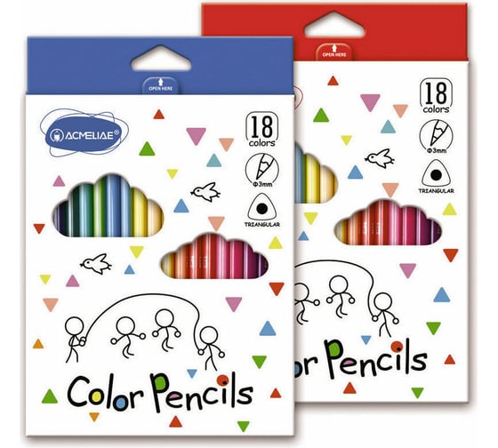 Изображение товара Набор цветных трехгранных карандашей ACMELIAE 18цв. в картонном футляре 9402-18
