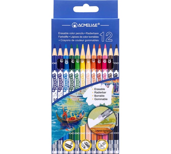 Изображение товара Набор стираемых цветных карандашей ACMELIAE 12цв. картонном футляре 43738