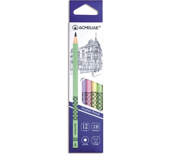 Изображение товара Чернографитный карандаш ACMELIAE 12 шт, 2B круглый с принтом 43518