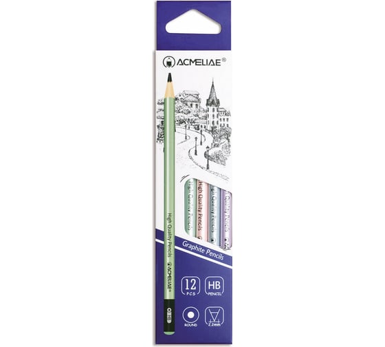 Изображение товара Чернографитный карандаш ACMELIAE 12 шт, HB круглый, корпус перламутровый, 4 цвета корпуса 43516