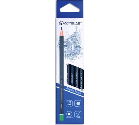 Изображение товара Чернографитный карандаш ACMELIAE 12 шт, HB шестигранный, корпус черный с цветным торцом 43510