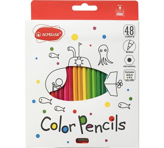 Изображение товара Набор цветных карандашей 48цв.+точилка, в картонном футляре ACMELIAE 9403-48