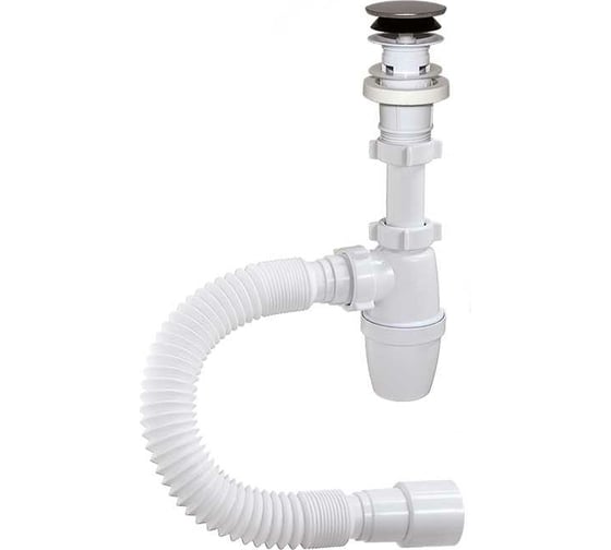 Изображение товара Бутылочный сифон ORIO 1 1/4x40 с пластиковым выпуском клик-клак, с гибкой трубой 40-40/50 АР-3203