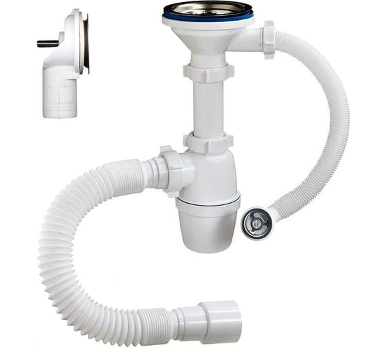 Изображение товара Бутылочный сифон ORIO 3 1/2x40 с круглым переливом (компакт), гибкой трубой 40-40/50 А-50079-2