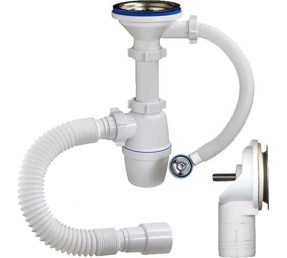 Изображение товара Бутылочный сифон ORIO 3 1/2x40 с круглым переливом компакт, гибкой трубой 40-40/50 Б-50079-2