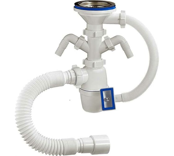 Изображение товара Бутылочный сифон ORIO 3 1/2x40, с двумя отводами, переливом и гибкой трубой 40-40/50 А-40139