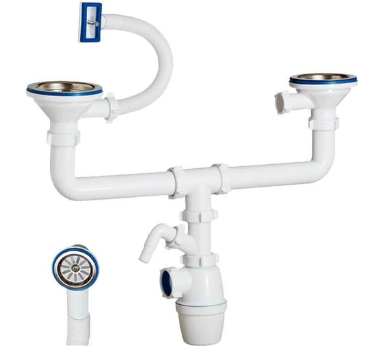 Изображение товара Двойной бутылочный сифон ORIO одноуровневый 3 1/2x40, с одним отводом и переливом универсальный перелив К-40592