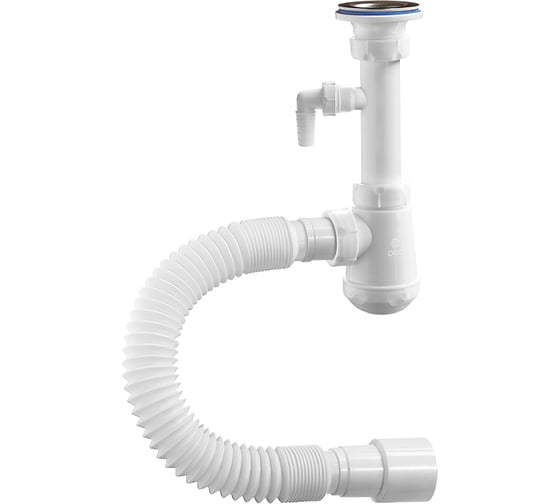 Изображение товара Сифон ORIO Чик бутылочный 1 1/4x32, с удлиненным патрубком, с одним отводом и гибкой трубой 32-40/50 (650 мм) М-32720