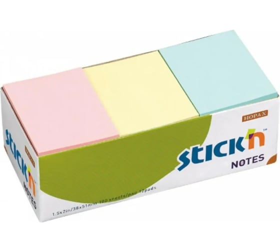 Изображение товара Самоклеящийся бумажный блок STICK`N 21004 38x51 мм, 100 листов, 70 г/м2, пастель, ассорти, бокс упаковка 1 шт, 12 шт в упаковке 822584