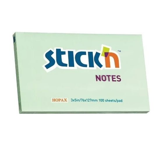 Изображение товара Самоклеящийся бумажный блок STICK`N 21156 76x127 мм, 100 листов, 70 г/м2, пастель, зеленый, 12 шт в упаковке 822650