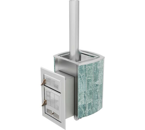 Изображение товара Дровяная печь для бани VVD Чародейка 2021, топка сталь нержавеющая AISI439 4 мм, облицовка змеевик 10003