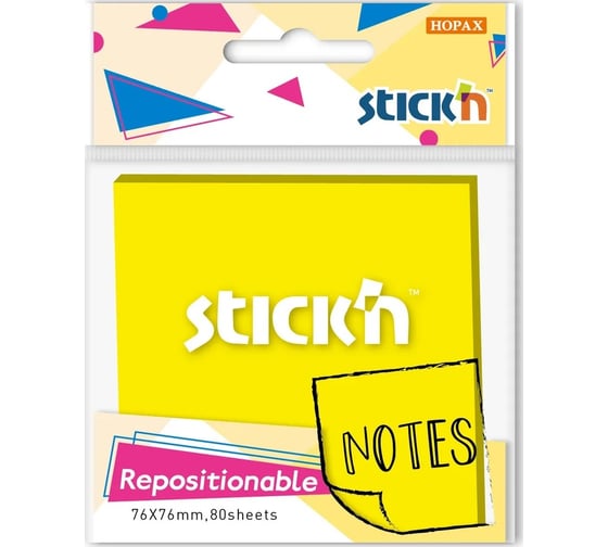 Изображение товара Самоклеящийся бумажный блок STICK`N 27070 76x76 мм, 80 листов, 70 г/м2, желтый, неон, 1 цвет в упаковке, 12 шт в упаковке 1421565