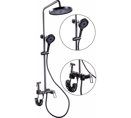 Изображение товара Душевая стойка FASHUN графит, PVD-покрытие, с гигиенической лейкой A2483-17