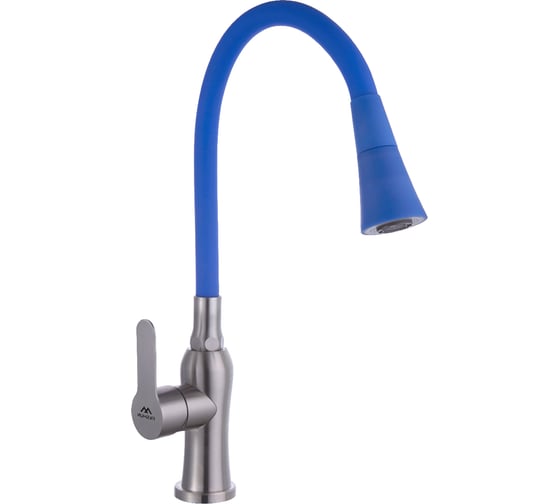 Изображение товара Смеситель для кухни FASHUN H=425 мм, сатин, синий, сталь SUS304, картридж D=35 мм, гибкий силиконовый излив, H=234 мм A54801+N7351