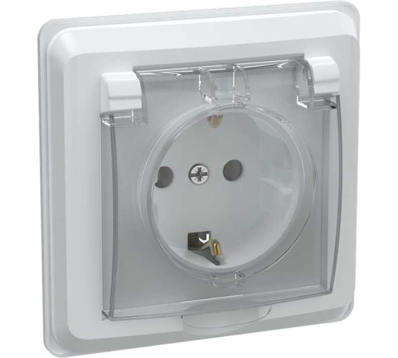 Изображение товара Розетка GENERICA 1-местная с заземляющим контактом с защитной шторкой и крышкой 16а ip44 вега белый ERV16-K01-16-DM