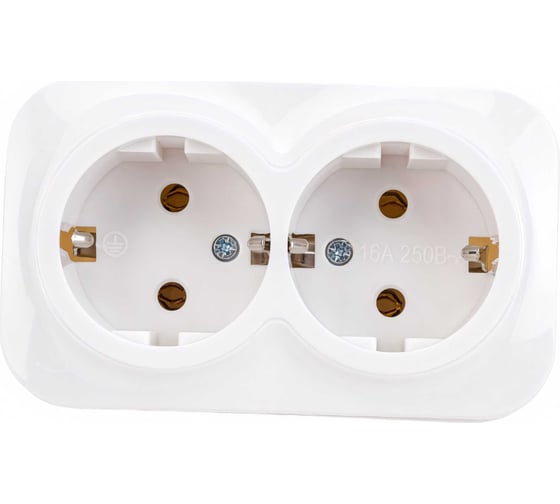 Изображение товара Двухместная розетка для открытой установки IEK Glory рс22-3-хб с заземлением, 16А, белый ERH21-K01-16
