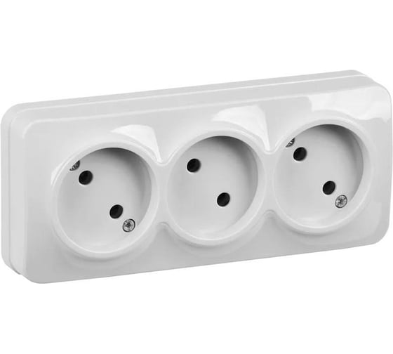 Изображение товара Трехместная розетка для открытой установки IEK Glory рс23-2-хб без заземления, 10А, белый ERH30-K01-10