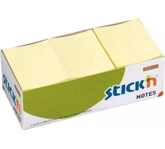 Изображение товара Самоклеящийся бумажный блок STICK`N 21005 38x51 мм, 100 листов, 70 г/м2, пастель, желтый, бокс-упаковка 1 шт, 12 шт в упаковке 822585