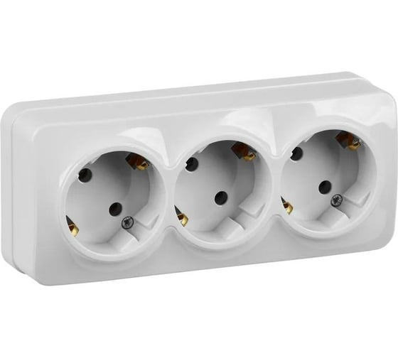 Изображение товара Трехместная розетка для открытой установки IEK Glory рс23-3-хб с заземлением, 16А, белый ERH31-K01-16