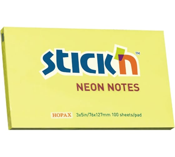 Изображение товара Самоклеящийся бумажный блок STICK`N 21135 76x127 мм, 100 листов, 70 г/м2, неон, желтый, 12 шт в упаковке 822630