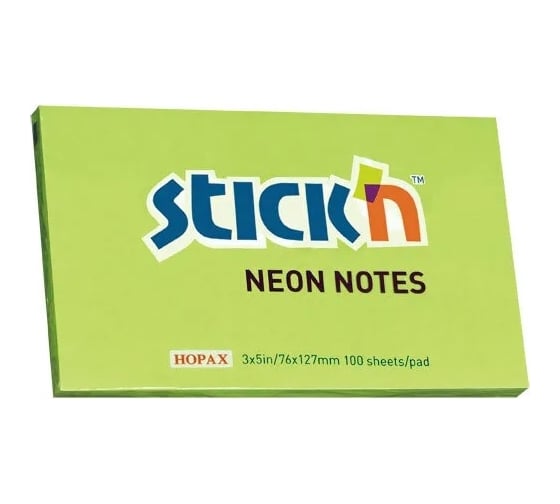 Изображение товара Самоклеящийся бумажный блок STICK`N 21171 76x127 мм, 100 листов, 70 г/м2, неон, зеленый, 12 шт в упаковке 822663