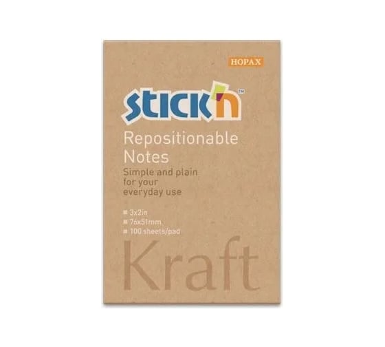 Изображение товара Самоклеящийся бумажный блок STICK`N Kraft Notes 21638 76x51 мм, 100 листов, 6 2г/м2, 12 шт в упаковке 381488