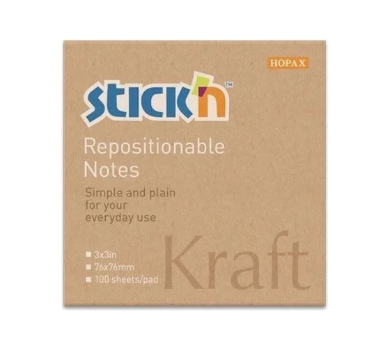Изображение товара Самоклеящийся бумажный блок STICK`N Kraft Notes 21639 76x76 мм, 100 листов, 62 г/м2, 12 шт в упаковке 381489