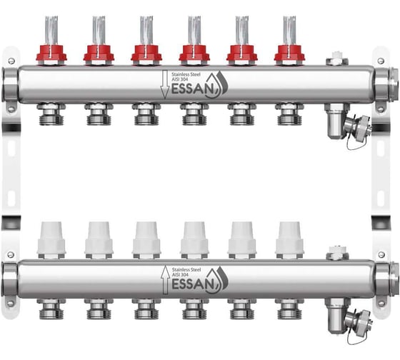 Изображение товара Коллекторная группа ESSAN GROUP802 нержавейка, 1"x3/4" EK 6 выходов, с расходомерами 180222506-77
