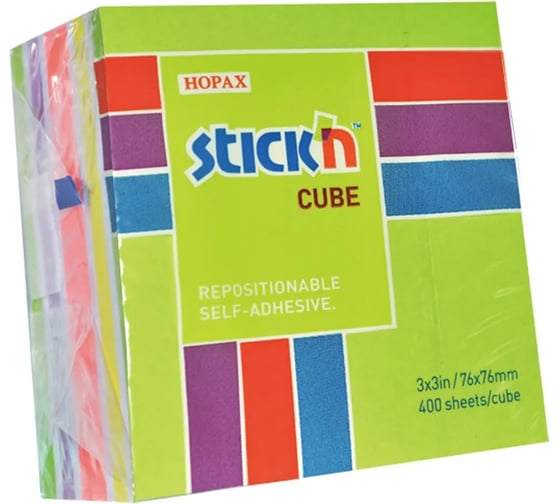 Изображение товара Самоклеящийся бумажный блок STICK`N 21537 76x76 мм, 400 листов, 70 г/м2, неон+пастель, 5 цветов в упаковке, 12 шт в упаковке 897587