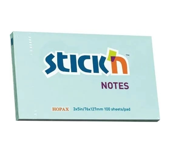 Изображение товара Самоклеящийся бумажный блок STICK`N 21155 76x127 мм, 100 листов, 70 г/м2, пастель, голубой, 12 шт в упаковке 822649