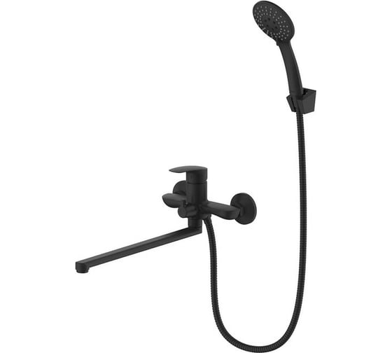 Изображение товара Смеситель для ванны Milardo Rora с длинными изливом, черный матовый RORBL00M10