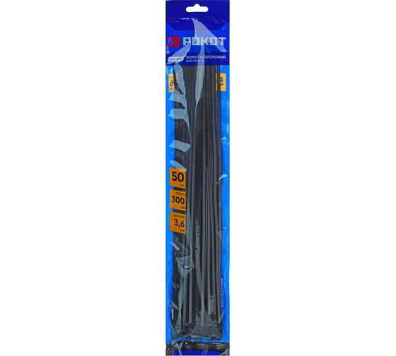 Изображение товара Нейлоновый хомут для стяжки РОКОТ 3,6x300 мм, черный, 50 шт. 641-022